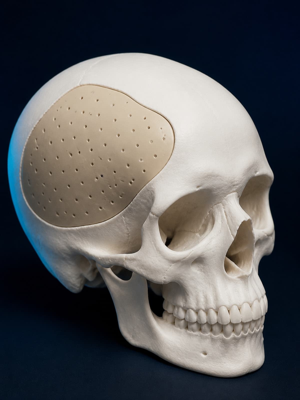 Implante craneal a medida sobre un modelo de cráneo impreso en 3D